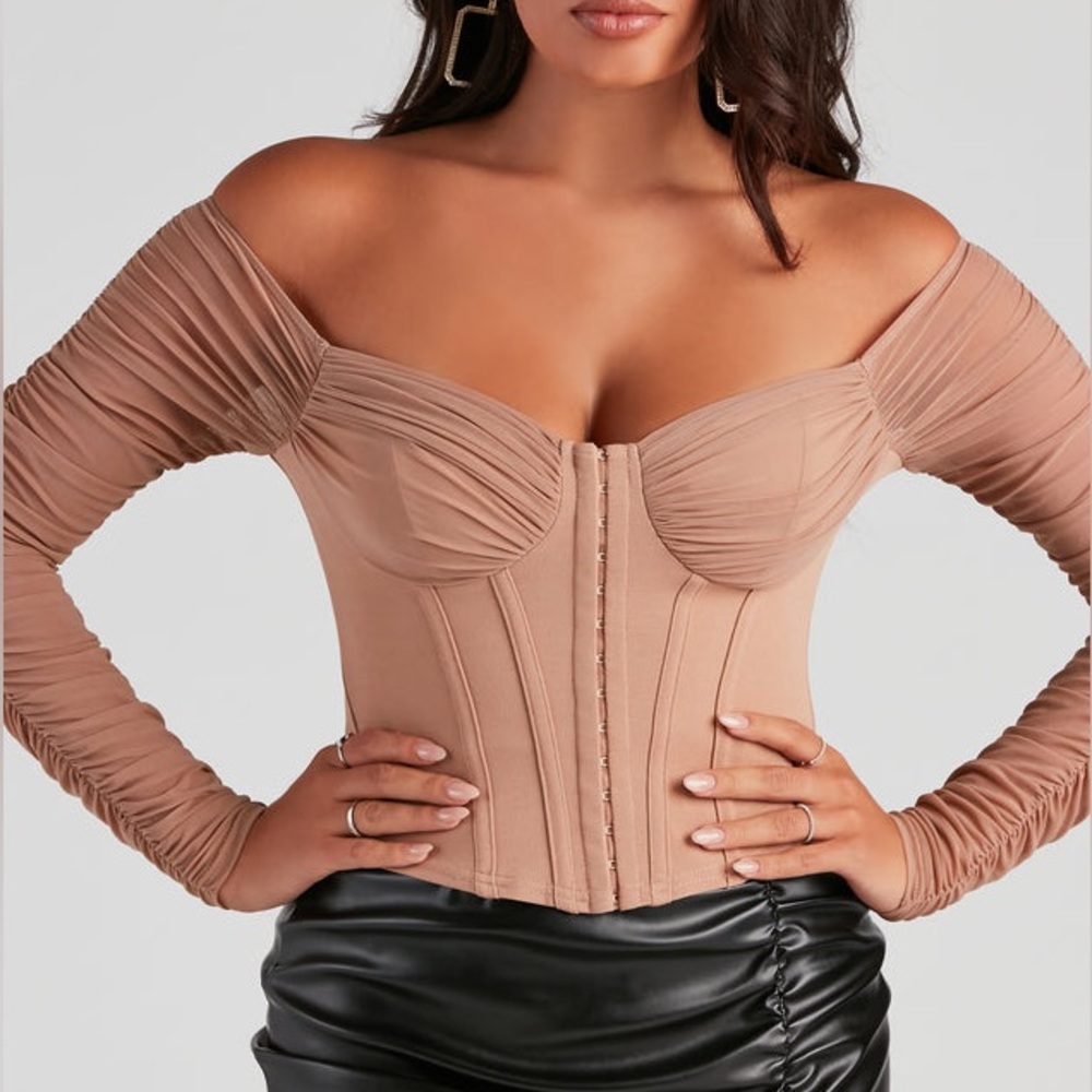 Nude Corset Long Sleeve Top